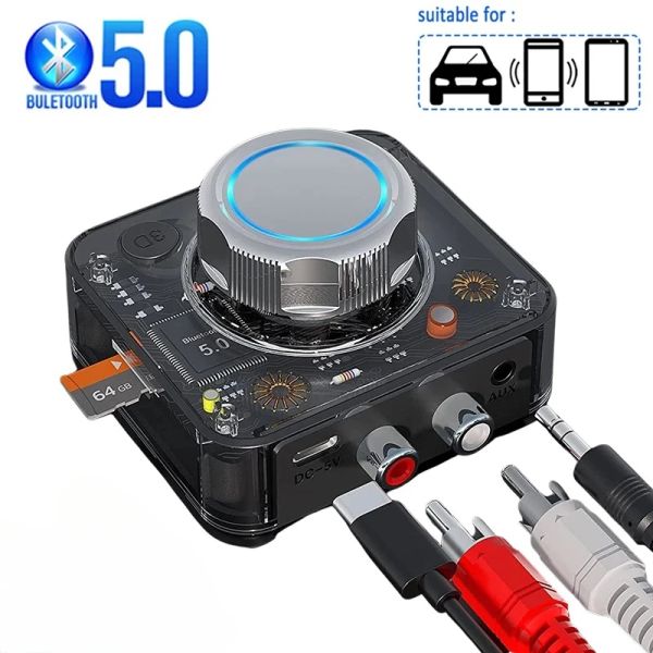 Speakers Bluetooth 5.0 Receptor de áudio 3D Adaptador sem fio TF Card RCA 3,5 mm 3.5 Jack Aux para kit de carro Headphone de alto -falante