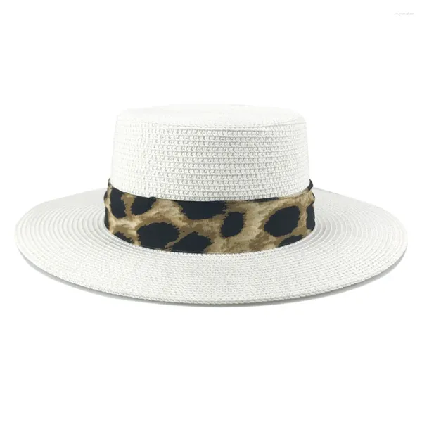 Berretti Cappello di paglia per donna Moda Sombrero Stampa leopardata Cappello estivo da spiaggia