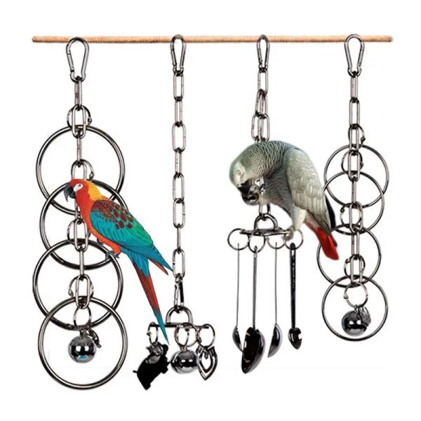 Brinquedos papagaio 304 aço inoxidável brinquedo roer escalada grande médio diamante cinza máquina quebra-cabeça gaiola de pássaro display rack pendurado