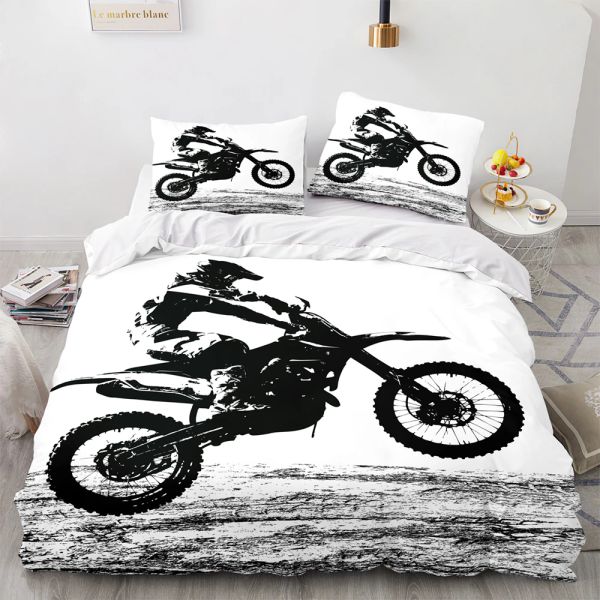 Set Motorcycle Bettwäsche Set Single Twin Full Queen King Size Wild Race Bett Set Aldult Kid Schlafzimmer Duvetcover Sets 3D Print Cool 035 Sheer Vorhänge