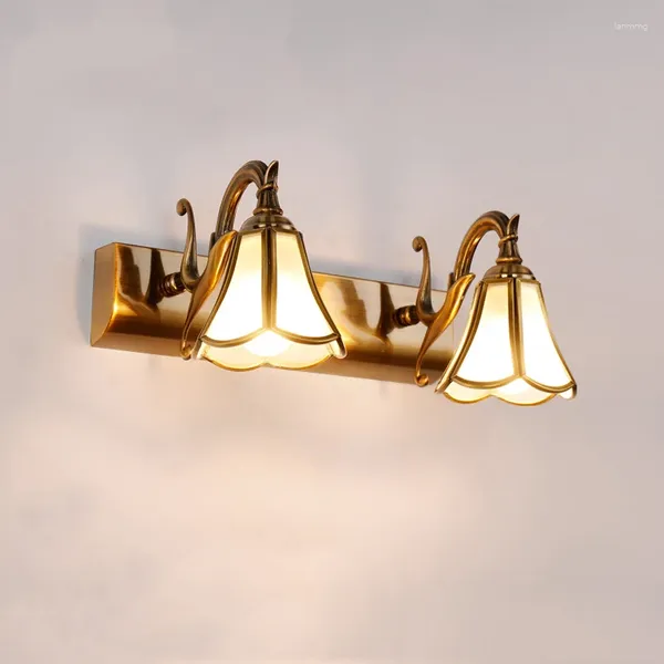 Настенный светильник, европейский винтажный золотой свет, 320 мм, труба, стеклянный абажур, спальня, ванная комната, туалет, зеркало для макияжа, передняя лампа E14, сменная лампа