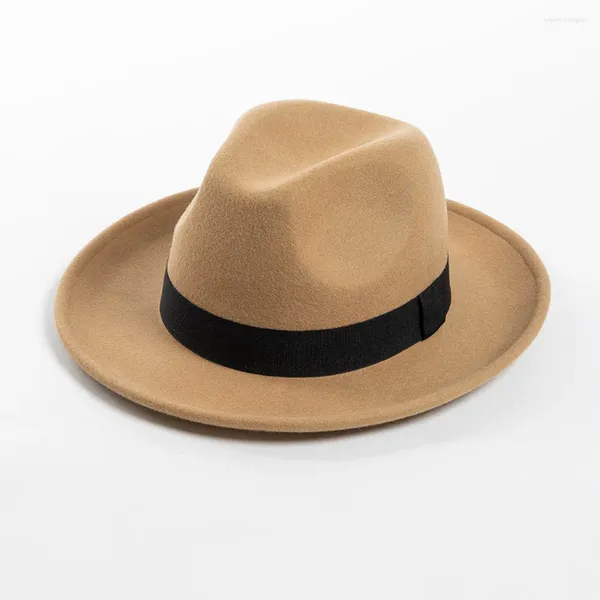 Berretti Semplice Europeo Americano Tenere al caldo Autunno Inverno Cappello Fadora di grandi dimensioni Donna Uomo Cowboy a tesa larga Moda Jazz Panama Feltro