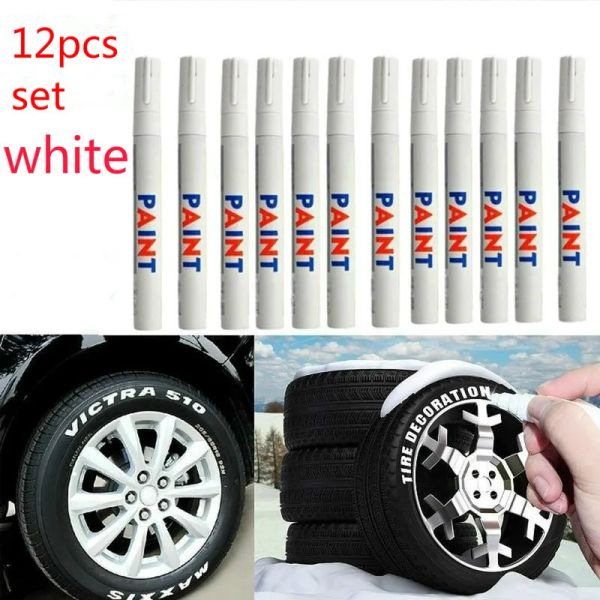 Markierungen 12pcs/Set White wasserdichte Gummi -Gummi -Lackmarker Stiftwagen Reifenstufe Umwelt Reifenmalerei