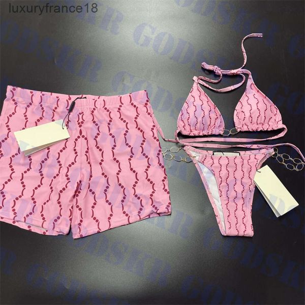 Amantes rosa maiô carta impressão dos homens shorts corrente de ouro biquíni para mulheres férias ao ar livre deve casais swimwear''gg''wk5a