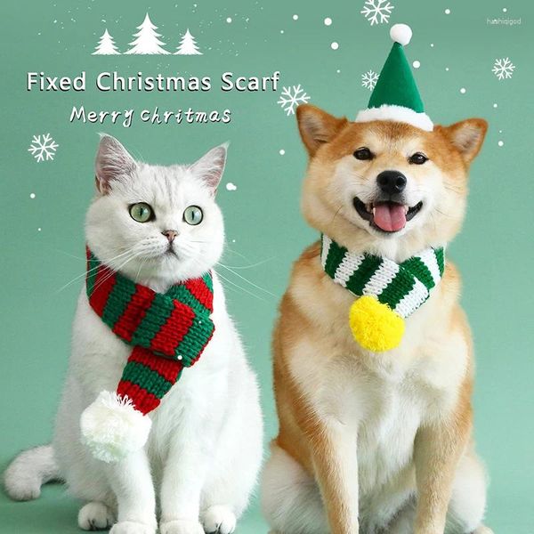 Trajes de gato Cachecol de Natal para animais de estimação listrado suprimentos de inverno acessórios de estilo de festival para cachorro