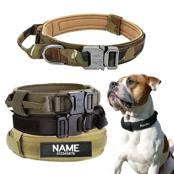 Halsbänder Hundehalsband mit Hundemarke, Nylon, verstellbar, militärisch, taktisch, großes Hundehalsband mit Griff, Training, Laufen, Hundehalsband, personalisierbar