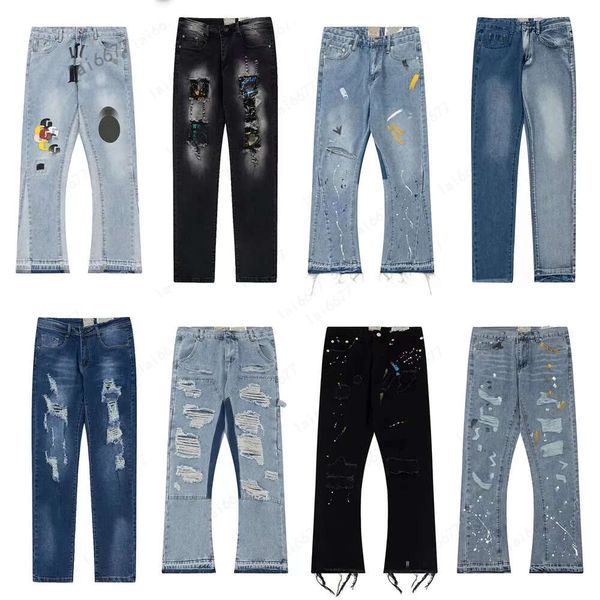 24SS Designer Ripped Männer Frauen Gerade Bein Bootcut Mode Retro Street Wear Lose Beiläufige Jeans Herren Hosen Hosen M-2XL