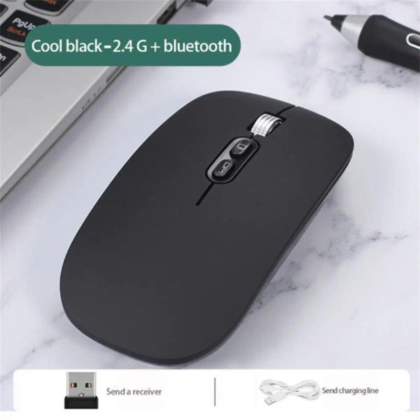 Mouse DPI regolabile Mouse wireless ultra sottile Silenzioso Mini ergonomico Mause Mouse wireless Bluetooth ricaricabile da 2,4 Ghz per Ipad Pro