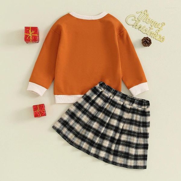 Kleidungssets Kleinkind Baby Mädchen Outfit Weihnachts-Sweatshirts und elastischer karierter Rock Set 2-teilige Herbst-Winter-Kleidung