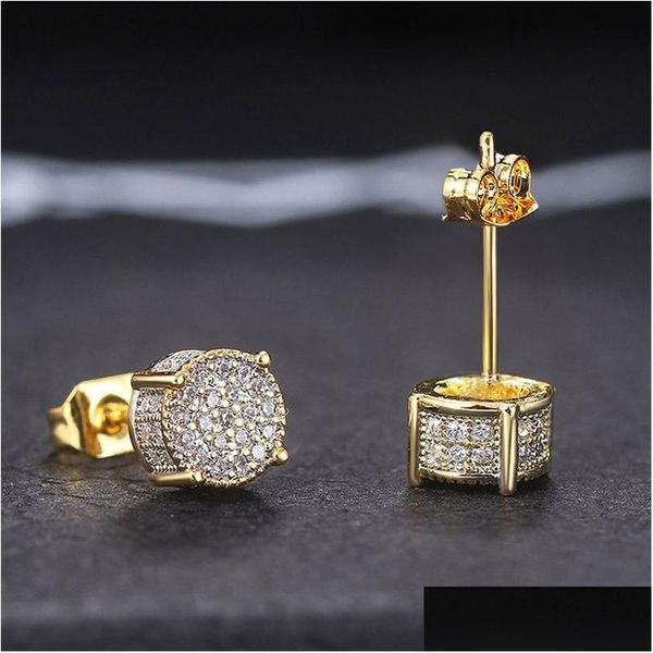 Stud Homens Brinco Vintage Hip Hop Jóias 925 Sier Pin Redondo Pave Brilhante Cz Diamante Mulheres Brincos Para Amantes Presente Gota Entrega DHL2I