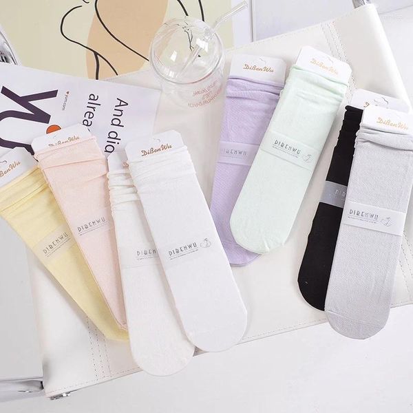 Frauen Socken 3Pairs Mädchen Frühling Sommer Dünne Elegante Kawaii Baumwolle Mittelrohr Atmungsaktive Casual Dame Strümpfe