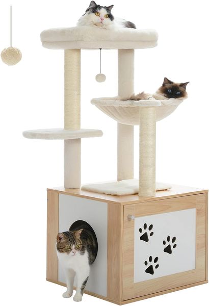 Albero per gatti grande PAWZ Road da 46 pollici con recinzione per lettiera, torre per gatti con amaca super grande, condominio per gatti con tiragraffi per gatti, Big T