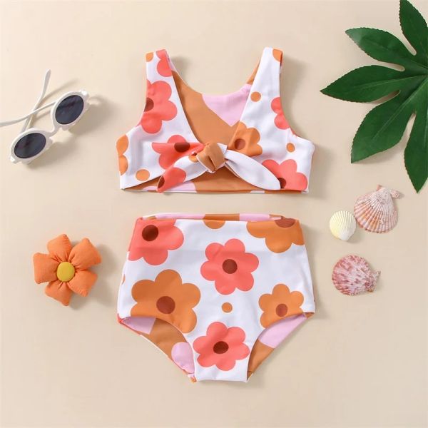 Badebekleidung Listenwind Kinder Mädchen Rosa Bikini Set Blumendruck 2-teiliger Badeanzug Badebekleidung für Sommerstrandbaden