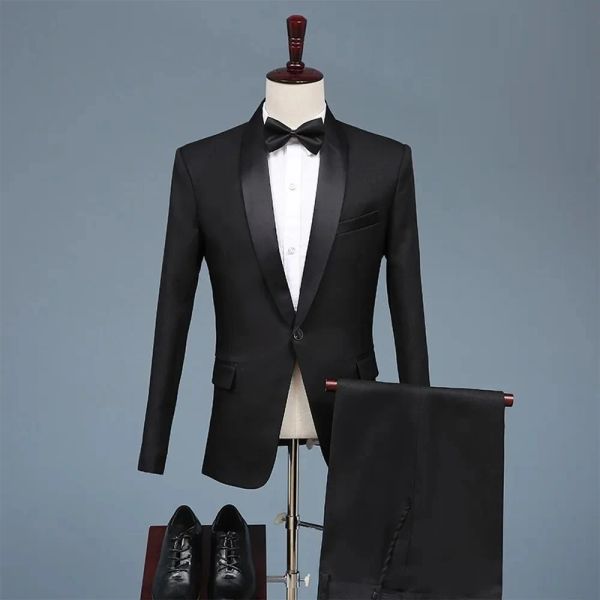 Suits Siyah Smokin Damat Groomsman iş takım elbise Düğün Partisi Özel Durumlar Smokin 2 Parça Set Erkekler Takım Ceket Pantolon