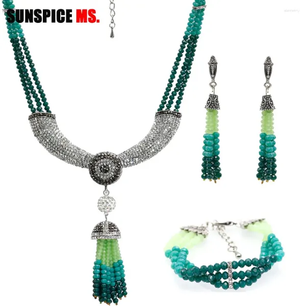 Комплект ожерелья и серег SUNSPICE-MS Дубай, африканские бусины для женщин, полный кристалл, браслет ручной работы с камнями, свадебные украшения