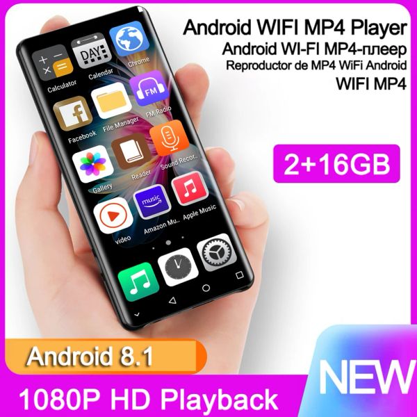 Player Sports MP3 Player WIFI MP3 MP4 Player 4 Polegada IPS Touchscreen BluetoothCompatível Android 8.1 com alto-falante com rádio FM/EBook