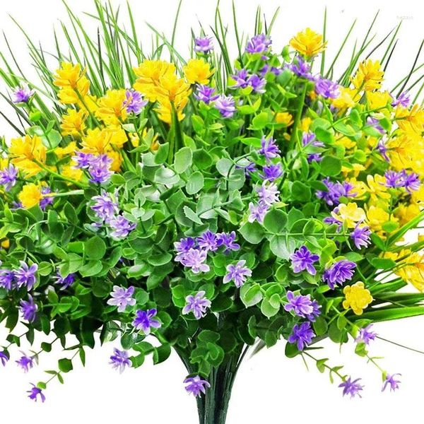 Dekoratif Çiçekler 9 PCS Yapay Açık UV Dirençli Çalılar Asmak İçin Bitkiler Ev Düğün Sundurma Pencere Dekoru