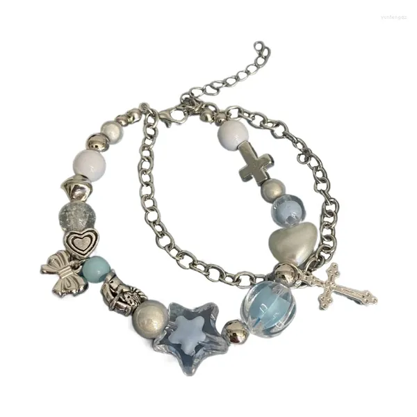 Braccialetti con ciondoli Donna Cuore incrociato Stella a cinque punte Lega Vento freddo Tendenza hip-hop Pentagrammi Dolce temperamento Gioielli Dropship