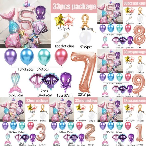 Новые воздушные шары с хвостом 1, 2, 3, 4, 5, 6, 7, 8, 9, шары из фольги с цифрами из розового золота, детские украшения на день рождения, вечерние шары с русалкой