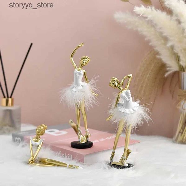 Outra decoração de casa Resina Artesanato Personagem Artificial Escultura Bonito Bailarina Golden Ballet Girl Feather Girls Room Ornaments Decoração de Casa Q240229