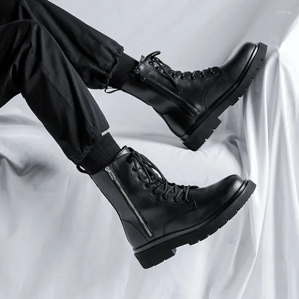 Ботинки в английском стиле, мужская мода, мотоциклетные черные оригинальные кожаные туфли с высоким берцем, ковбойские ботинки на платформе, весенне-осенние ботильоны