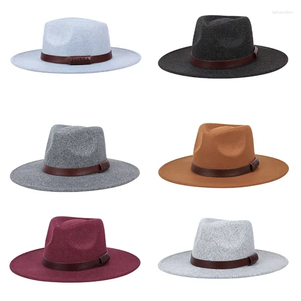 Berretti 2024 Berretto da jazz a tesa larga di lusso Nastro scuro Fascia Cappello Fedora Autunno Inverno Cappelli a cilindro Stile di minoranza etnica Classico Colori puri