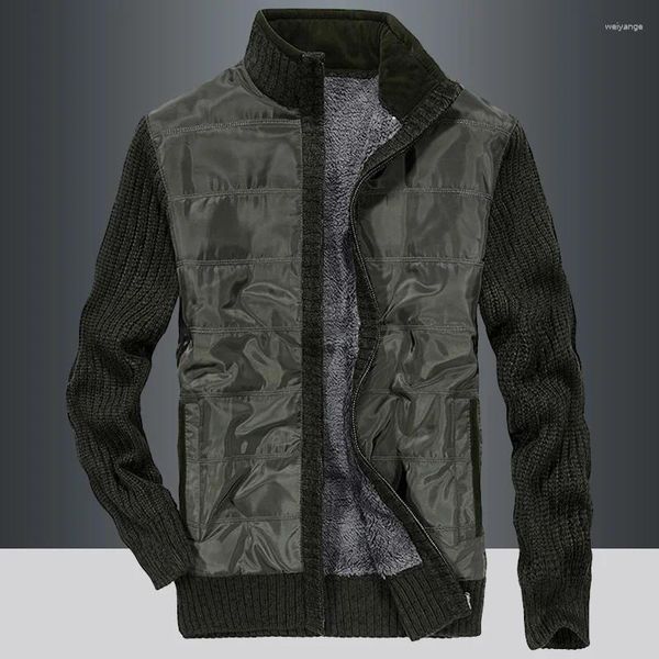 Maglioni da uomo Maglione da uomo Cappotto Cardigan Cerniera 2024 Inverno Plus Velluto Tenere al caldo Tasca termica maschile Spessa Nero Verde Giallo M70