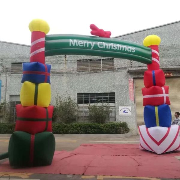 Arco de Natal inflável holesale com caixa de presente soprador de ar de arco para decoração de shopping center de quintal 6mW x 4mH (20x13,2 pés)