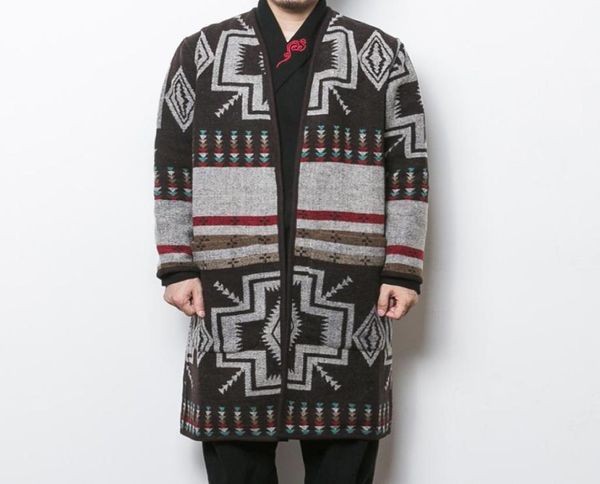 Todo o inverno outono homens trench coat engrossar cardigan de malha longo outwear masculino moda padrão de lã causal trench coat 8587631