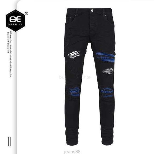 Herrenjeans Neues Design Europa und die Vereinigten Staaten enge lässige Patch gewaschene Faltenfüße Jeans Herren High Street Fashion Hosen Teenagermode