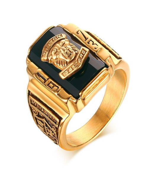 Goldfarbener Tigerkopf-Ring aus Edelstahl für Herren, Vintage-Statement-Ring für männliche Soldaten, Modeschmuck 6494673