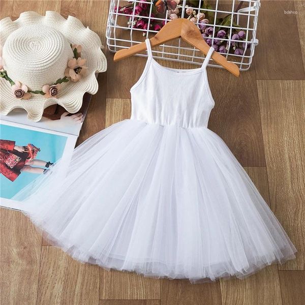 Abiti da ragazza Elegante abito a fiori in pizzo Bambino bianco Costume da prima comunione Abbigliamento estivo senza maniche per matrimonio Festa di compleanno A-Line