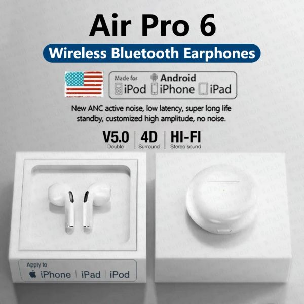 Kopfhörer Für Apple Original Air Pro 6 TWS Max Drahtlose Bluetooth Kopfhörer In Ear Ohrhörer Mic Pods Headset Xiaomi Android iPhone Kopfhörer