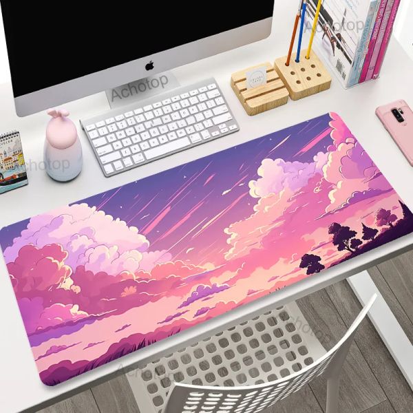 Almofadas céu nuvens grandes mouse almofada rosa grande computador mousepads 100x50cm jogos mousepad de escritório de teclado tats gamer mouse pads de mesa tapetes de mesa