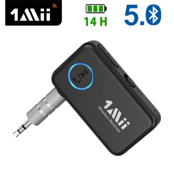 Alto-falantes 1Mii ML100 Bluetooth 5.0 Receptor para adaptador de áudio AUX de carro, com microfone 14h bateria longa 3.5mm Jack para alto-falante de fone de ouvido de TV