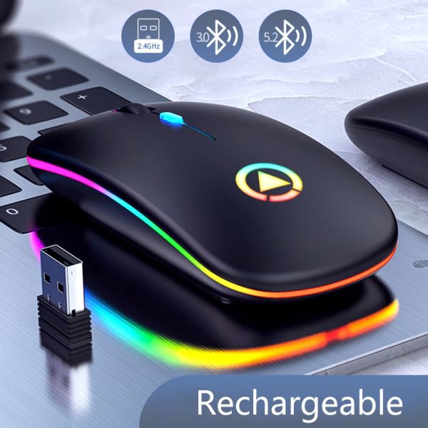 Mäuse Bluetooth Mouse Stille Abbruch wiederaufladbar 2,4 g Wireless Maus ergonomisch RGB Mini Maus USB -optische Mäuse für PC -Laptop -Desktop