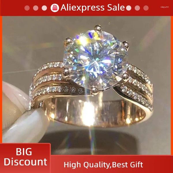 Cluster Ringe 18 Karat Roségold Zirkon Fingerring Party Hochzeit Band Für Frauen Männer Versprechen Verlobung Schmuck Geschenk