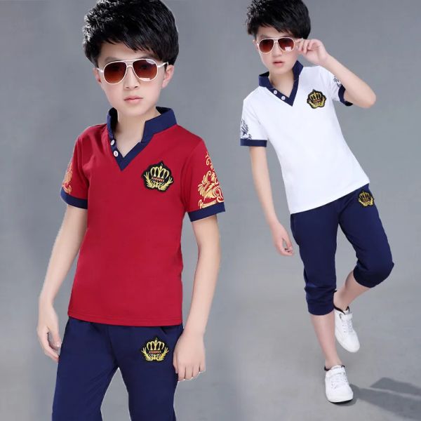 Imposta Big Boy T-shirt a maniche corte + pantaloni corti 2 pezzi Set sportivi Abbigliamento estivo per bambini Bambini Nuovi vestiti estivi per ragazzi Abiti 413 età