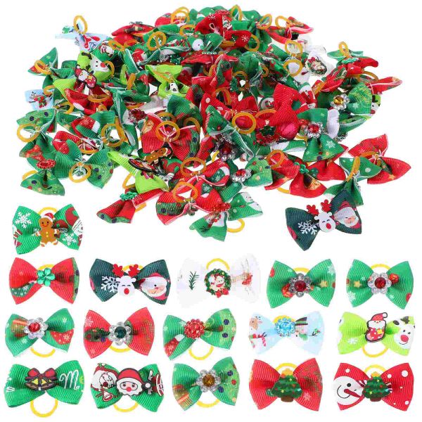 Acessórios 100 pçs arcos de cabelo de natal filhote de cachorro aliciamento arcos com faixas de borracha gato laço de cabelo headwear acessórios de cabelo para cachorro misturado cão