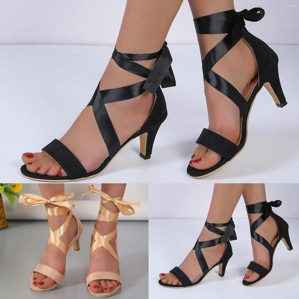 Sandali da donna moda estiva cinturini in nastro tinta unita eleganti scarpe con tacco alto per donne tacchi trasparenti