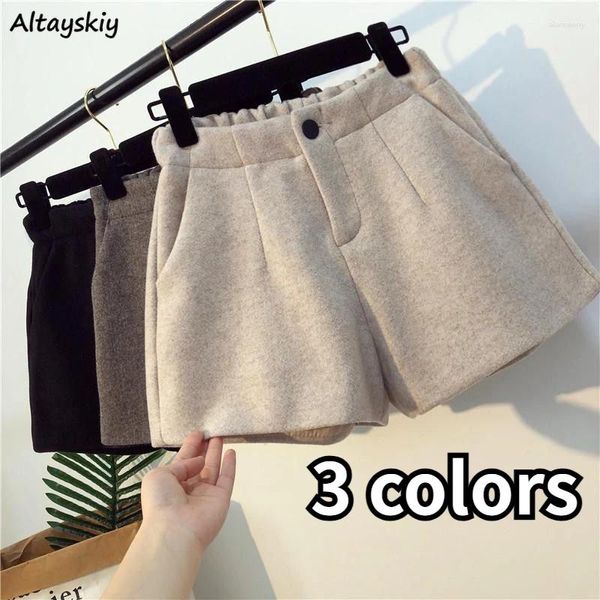 Damenshorts S-4XL Woolen Frauen Winter Solide Grundböden Koreanische Mode Kleidung Büro Dame Allgleiches Hohe Taille Streetwear Freizeit