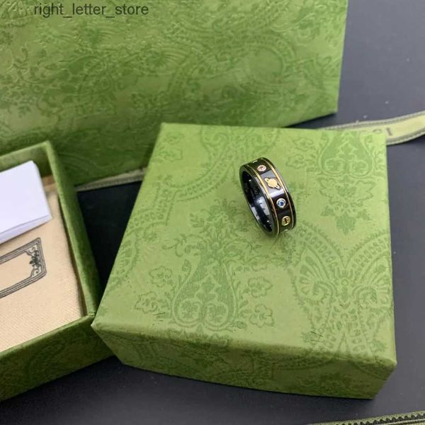 Anéis femininos designer anel de cerâmica letras claras jóias de noivado ouro e prata casamento casal presentes anéis 240229