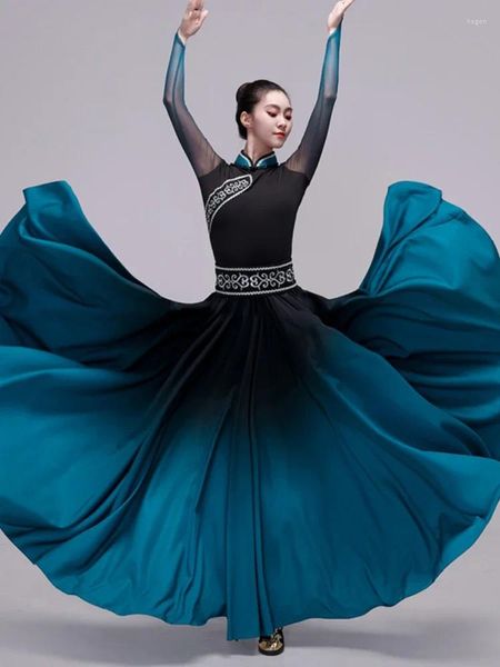 Bühnenkleidung Frauen tibetische Tanzkostüme Erwachsene mongolische Kleid für Leistung chinesische Minderheit Volkstanz Rock