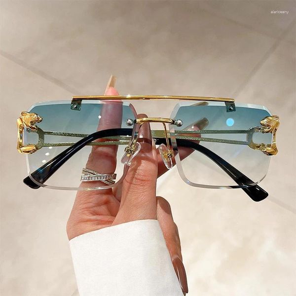 Occhiali da sole KAMMPT Vintage Rimless Uomo Donna Moda Oversize Square Shades Eyewear Double Bridge Gradient UV400 Occhiali da sole