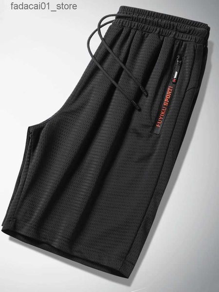 Pantaloncini da uomo Camicia sportiva estiva in rete nera per abbigliamento sportivo da uomo in nylon traspirante a righe corte dritte Pantaloncini da palestra casual larghi taglie forti 8XL 9XL Q240229