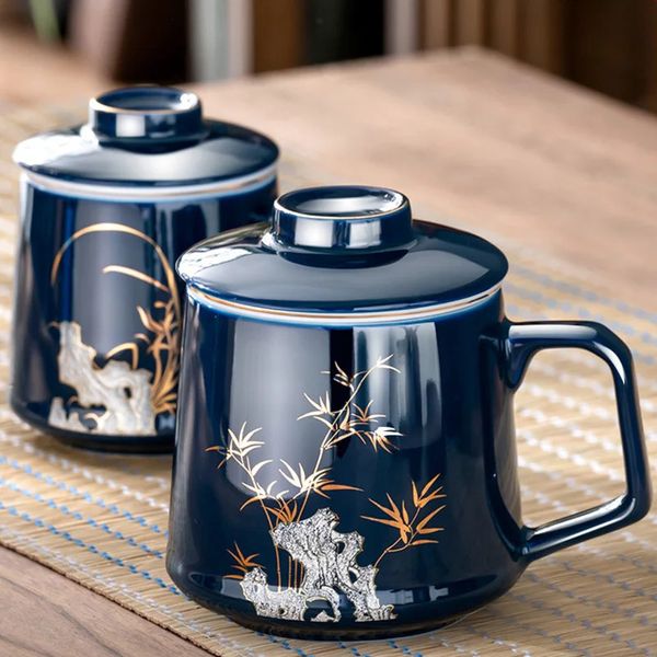 Çay S-Strainer Seramik Çay Bardakları Geleneksel Çin Desenleri ile Dekorasyonlu Siyah Çay Çay Çay Seti Hassas Hediye 240227