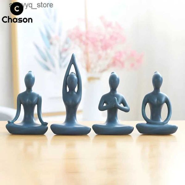 Outras Decoração de Casa Azul Zen Abstrato Yoga Poses Meninas Mulheres Estatueta Mulheres Estátua Escultura Ginásio Estúdio Home Nordic Decorativo Jóias Presentes Q240229