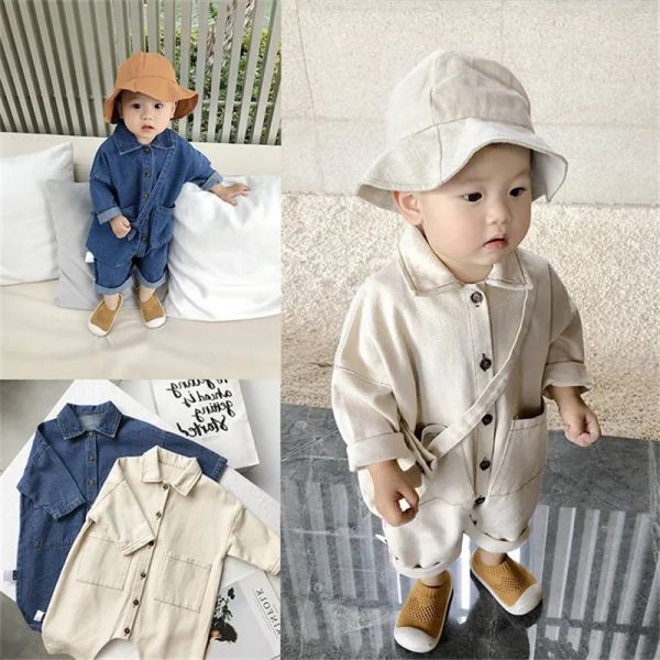 Pantskirt 2023 Weichem Denim Babyspielanzug Feste Säuglingskleidung Neugeborene Overall Babys Jungen Kostüm Cowboy Mode Jeans Kinder Kleidung