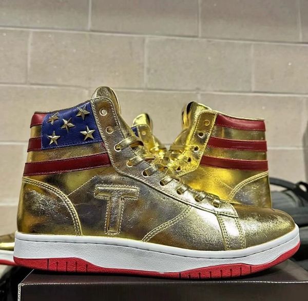 T-Basketball-Schuhe Trump Philadelphia Pennsylvania Shoe Show Geben Sie niemals auf High-Top-Sneaker Gold Custom Men Sneakers Lässige, trendige Outdoor-Partyschuhe