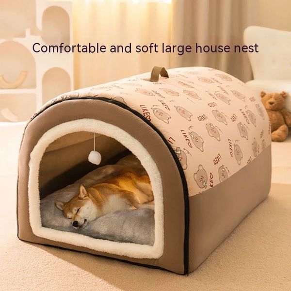 Гнездо для большой собаки, зимний теплый дом, съемная и моющаяся кровать, сезонная кровать большого типа для сна для домашних животных, кошка 240220